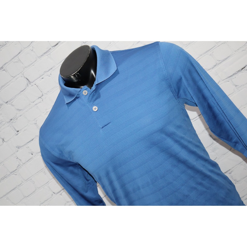 Adidas Golf Polo Mens Small Blue ClimaCool Long Sleeve Striped Performance Shirt